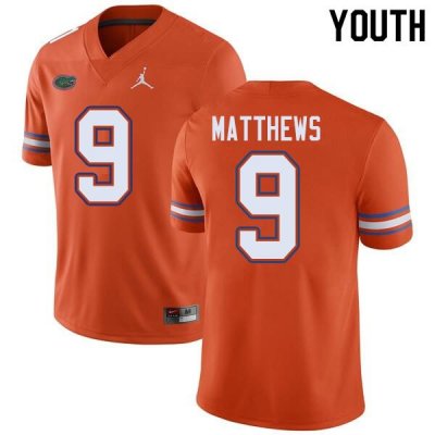 Youth Florida Gators #9 Luke Matthews NCAA Jordan Brand Orange Authentic Stitched College Football Jersey VBS5462FD